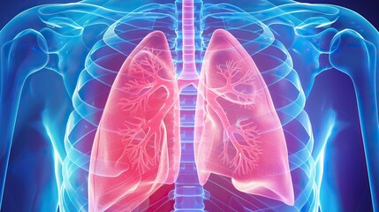 Detailed illustration of human lungs, showcasing their structure and function in a vibrant and colorful medical design.