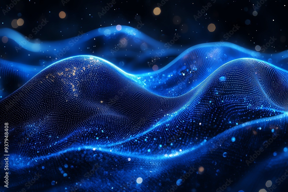 Poster stunning blue waves with shimmering particles create a mesmerizing abstract background, perfect for 