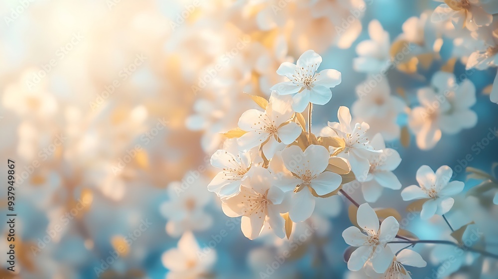 Poster Nature background with spring flowers Selective and soft focus Close up : Generative AI