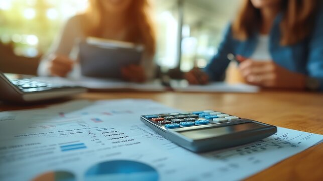 Calculator financial documents or happy couple with budget paperwork notes or planning savings Writing smile or people organizing bills checklist for paying debt finance or household e : Generative AI