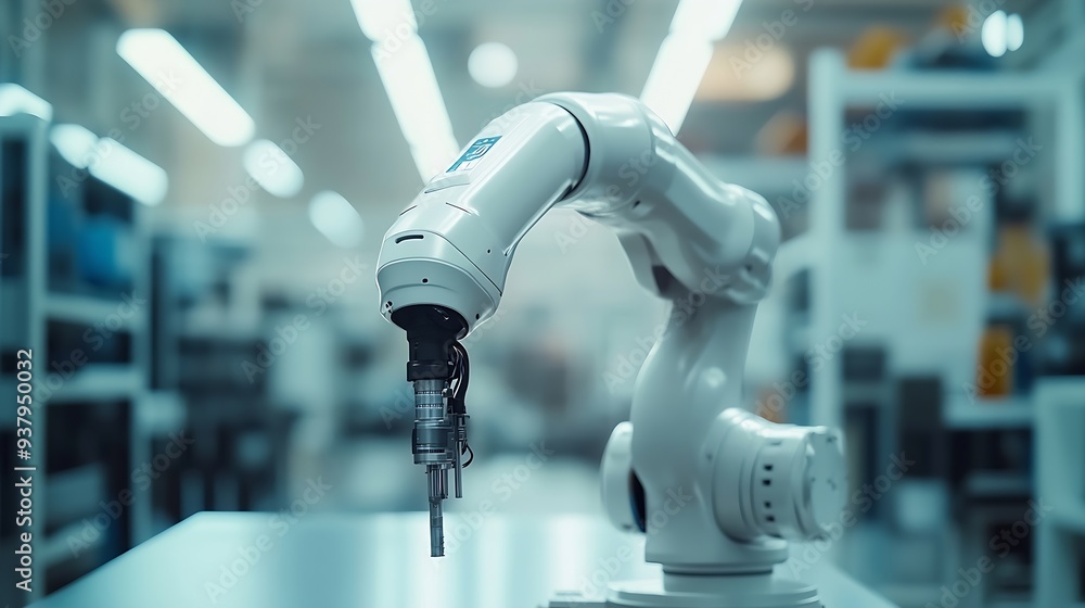 Poster MLP Mechanized industry robot and robotic arms for assembly in factory production Concept of artificial intelligence for industrial revolution and automation manufacturing process : Generative AI