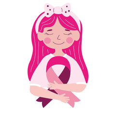 Breast cancer day, vector pink isolated illustration on the white background