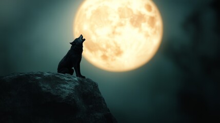 Moonlit Howl on Rocky Cliff