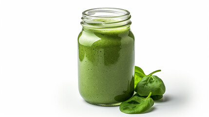 Mason Jar of Spinach Smoothie Isolated