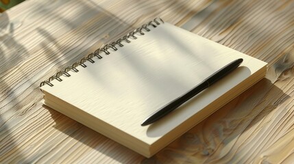Fototapeta premium Blank Notebook with Pen on Wooden Desk