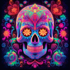 Halloween neon dias de la muerte skull