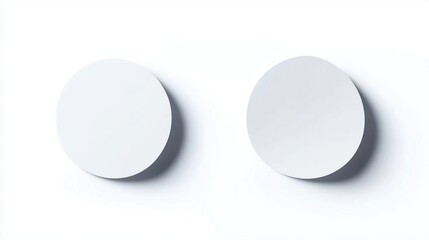 High-Resolution Mockup of Two White Circular Stickers with Curved Edges on a White Background