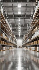 Fototapeta premium A large warehouse with a lot of boxes and pallets