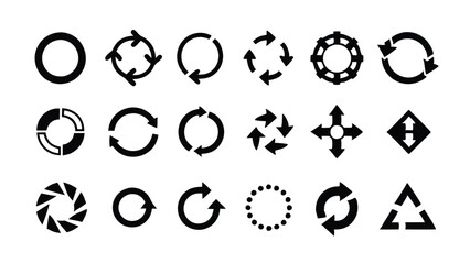 Set of circle arrows, vector elements in black.