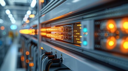 Naklejka premium A smart busbar that is integrated with a monitoring system or made from a new material that offers better conductivity, durability, or heat resistance. Generative AI.