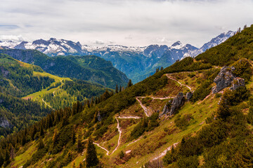 Panoramic view of the mountains in Berchtesgadener Land in Bavaria, Germany.