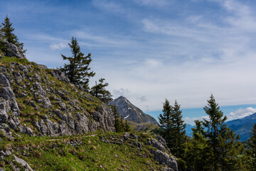 Obraz premium Panoramic view of the mountains in Berchtesgadener Land in Bavaria, Germany.
