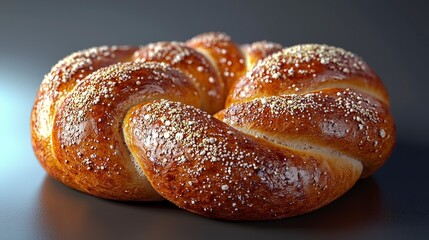 A freshly baked, golden brown pretzel with a sprinkle of salt.