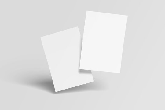 White blank sheets of a4 paper size or documents mockup on a gray background. Template for design blank paper sheets