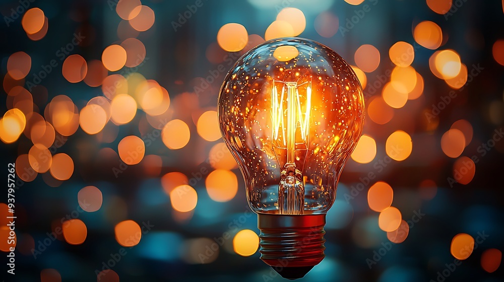 Poster glowing light bulb with bokeh background, blending the concept of bright ideas with a visually appea