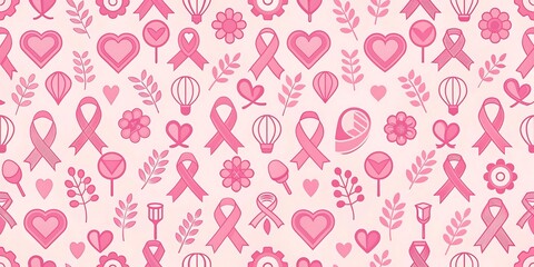 Breast Cancer Awareness Seamless Pattern, Pink Ribbon Design, Supportive Pattern for Fundraising and Events