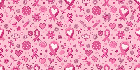 Breast Cancer Awareness Seamless Pattern, Pink Ribbon Design, Supportive Pattern for Fundraising and Events