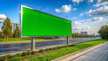 A large billboard by the road, green screen template mockup
