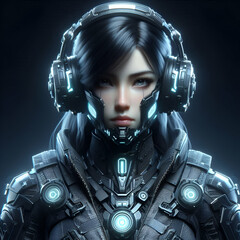 Futuristic Cyber Soldier in High-Tech Armor