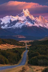 Papier peint photo  Majestic mountain range at sunset with winding road in New Zealand  © BrandwayArt