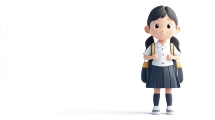 A child wearing a School uniform, 3D illustration, isolated on white background.
