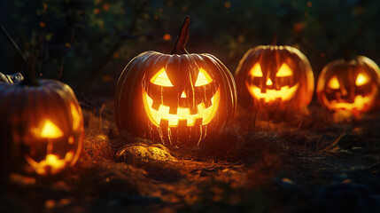 Obraz premium Eyecatching Halloween background with evil pumpkins