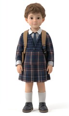 A child wearing a School uniform, 3D illustration, isolated on white background.