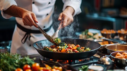 A chef demonstrating how to prepare vegetarian dishes on stage during a festival cooking show