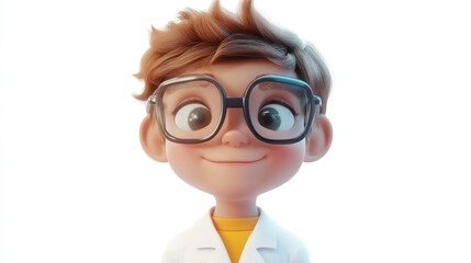 A child wearing a scientist's uniform, 3D illustration, isolated on white background