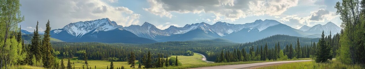 Fototapeta premium Majestic mountain landscape with snow-capped peaks and lush greenery