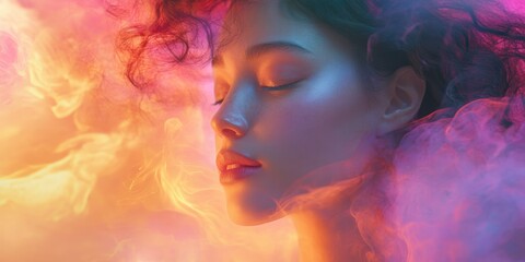 A hyperrealistic illustration of a woman surrounded by a soft, glowing aura, symbolizing her energy and vitality.