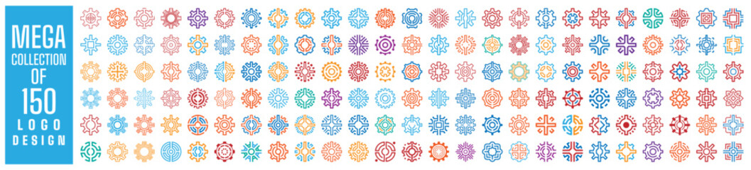 Fototapeta premium Mega collection of 150 Gear Technology Logo design vector illustration. Used for corporate identity