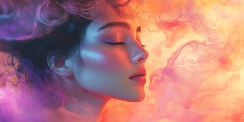 A hyperrealistic illustration of a woman surrounded by a soft, glowing aura, symbolizing her energy and vitality.