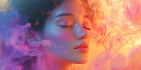 A hyperrealistic illustration of a woman surrounded by a soft, glowing aura, symbolizing her energy and vitality.