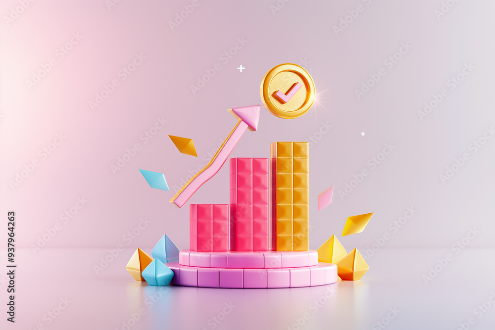 Aufkleber a vibrant 3d graph showcases upward trends with colorful bars and geometric shapes representing grow