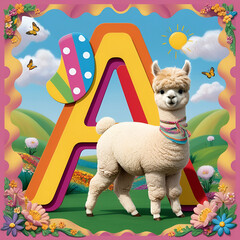 Obraz premium English A Letter with Alpaca Illustration, Animal Alphabet Art, Educational Design for Kids, Creative Typography, Children's Learning Tool
