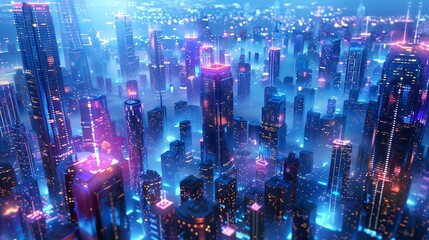 Obraz premium Futuristic Cityscape with Neon Lights