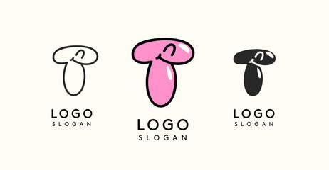 Playful cartoon letter T with glossy, bubbly appearance, available in silhouette, contour, colored versions. Perfect for children's brand, entertainment company, creative studio. Vector illustration.