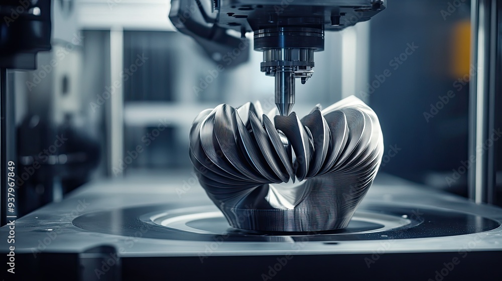 Poster a 3d printer creating complex mechanical parts, with a focus on the precision and accuracy of the me