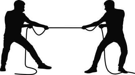 Silhouette of two men tugging on a tug of war