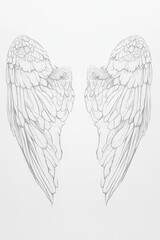 two angel wings drawn in pencil on a white background