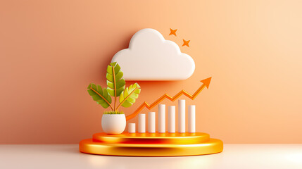 A chart displaying an upward trend is coupled with a cloud and a potted plant, symbolizing growth and innovation against a soft pastel backdrop