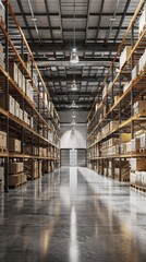 Fototapeta premium A large warehouse with many shelves and boxes