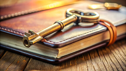 Antique Key On Leather Bound Book - Vintage Secrets Unlocked
