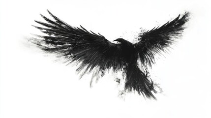 Obraz premium A majestic black angelic winged figure soaring against a white background, symbolizing power and grace