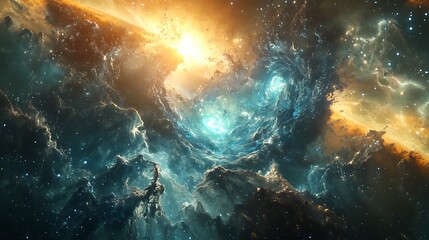 Fototapeta premium Cosmic Nebula with Glowing Gas and Stars