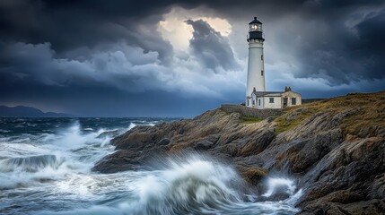 Fototapeta premium a lighthouse is surrounded by stormy clouds