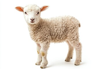Adorable baby lamb with fluffy wool looking at the camera.