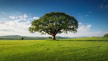 Fototapeta premium A giant tree in the middle of meadow, grass, sunny day
