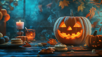 Attractive High angle of halloween food arrangement concept